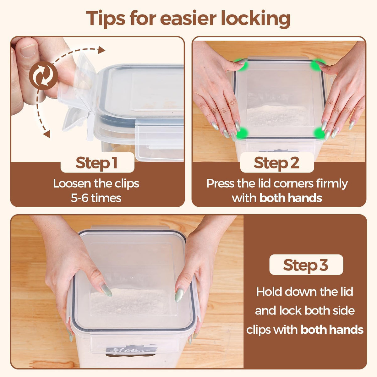 Airtight Food Storage Containers with Lids 0.8/1.5/2.1Qt 3Pack