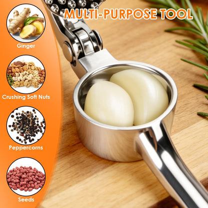 Garlic Press Set, Heavy Duty Garlic Mincer Tool with Peeler & Brush