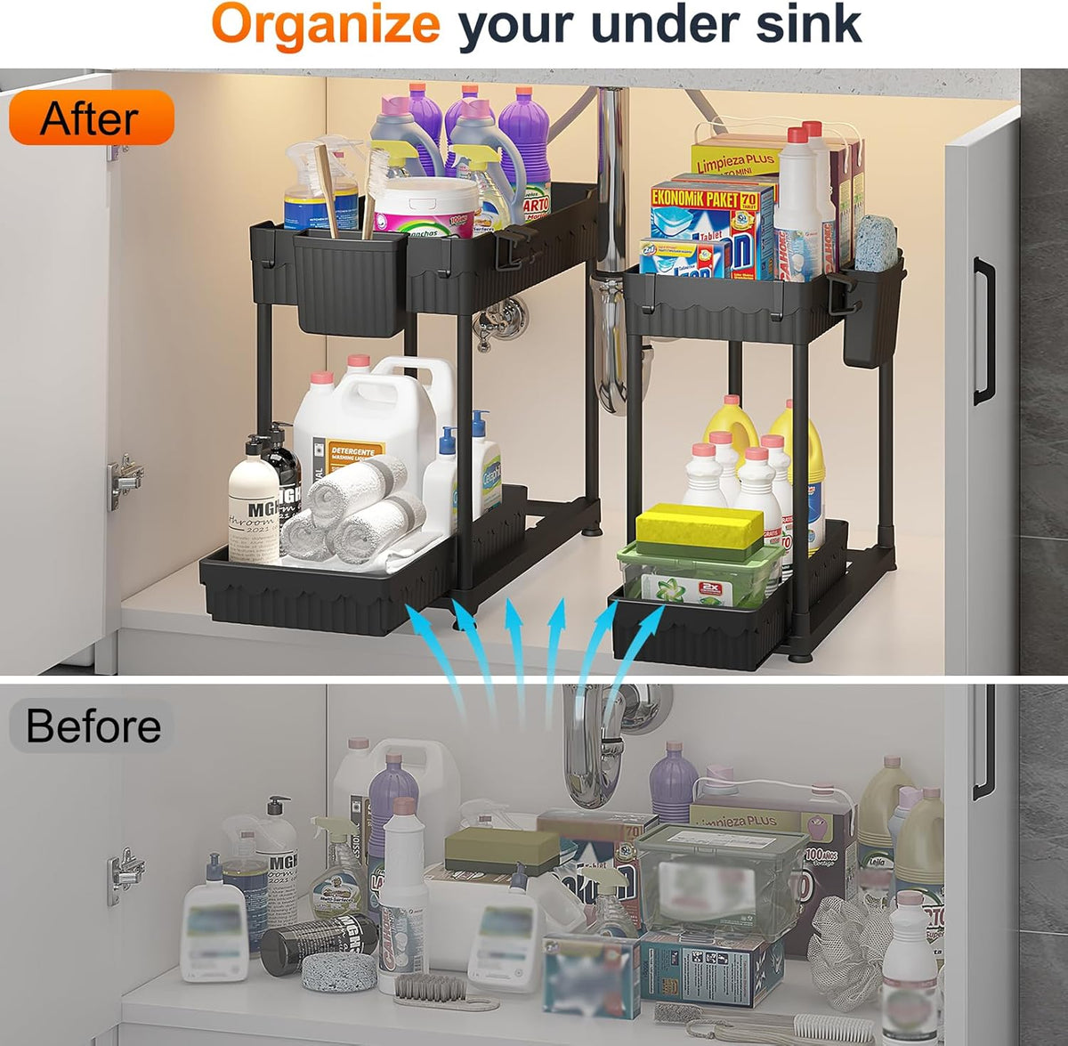 4-Pack 2-Tier under Sink Organizer with Pull Out Drawers