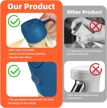 16Oz/470Ml Glass Olive Oil Sprayer for Cooking - 2 in 1 Olive Oil Dispenser for Kitchen Gadgets, Air Fryer, Salad, and BBQ - Navy