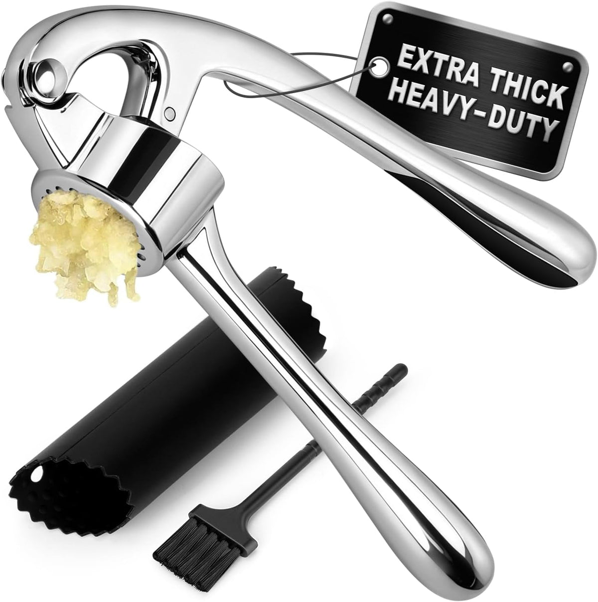 Garlic Press Set, Heavy Duty Garlic Mincer Tool with Peeler & Brush
