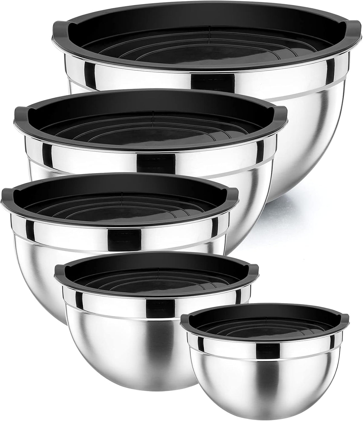 Metal Mixing Bowls with Lids Set, Airtight Lids & Black