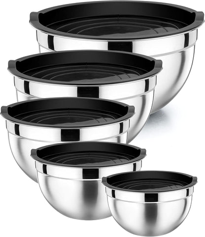 Metal Mixing Bowls with Lids Set, Airtight Lids & Black