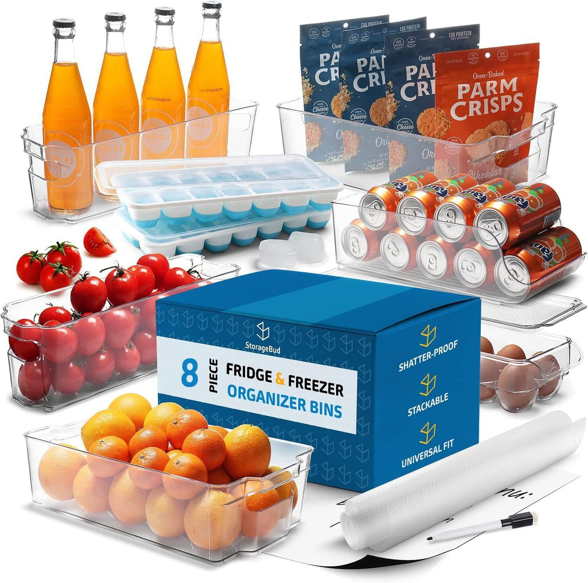 Fridge Organizer - 14 Piece Refrigerator Organizer Bins - Stackable Freezer Organizer - Clear Refrigerator Organizer - Acrylic Fridge Bins, (VDS-SB-BIN-14SET)