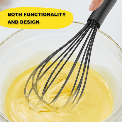Silicone Whisk 10" Kitchen Whisk for Cooking，Black