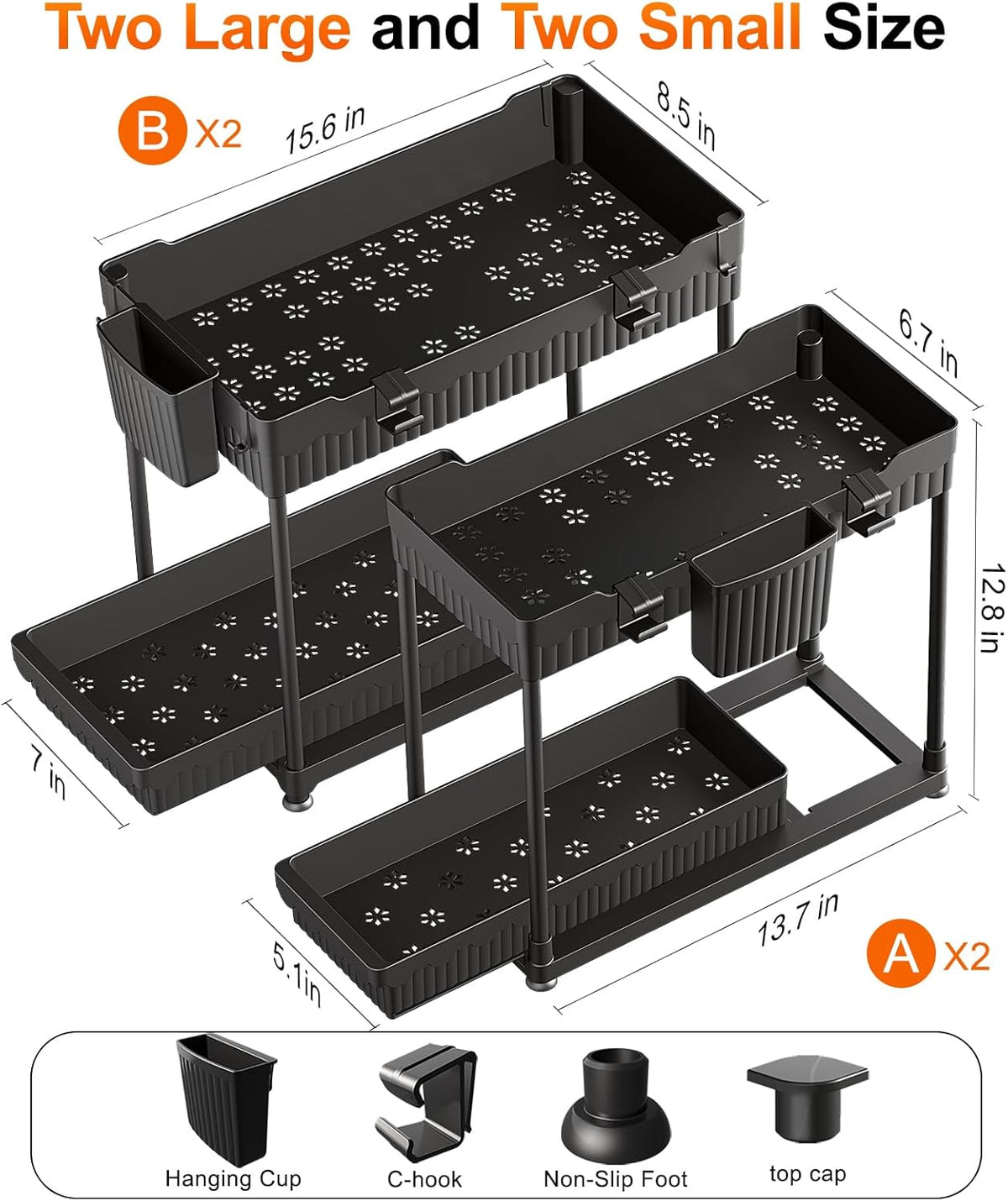 4-Pack 2-Tier under Sink Organizer with Pull Out Drawers