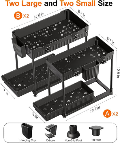 4-Pack 2-Tier under Sink Organizer with Pull Out Drawers