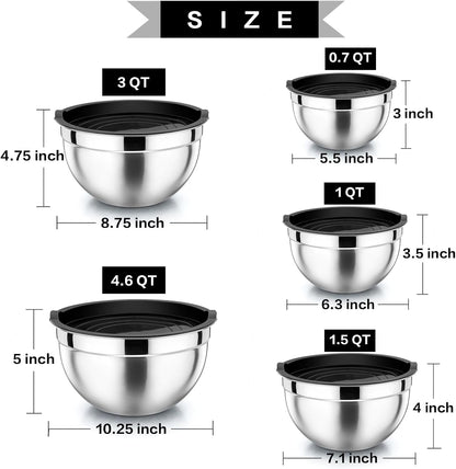 Metal Mixing Bowls with Lids Set, Airtight Lids & Black