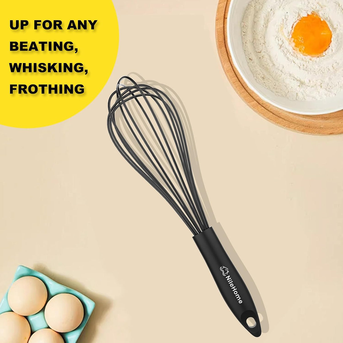 Silicone Whisk 10" Kitchen Whisk for Cooking，Black