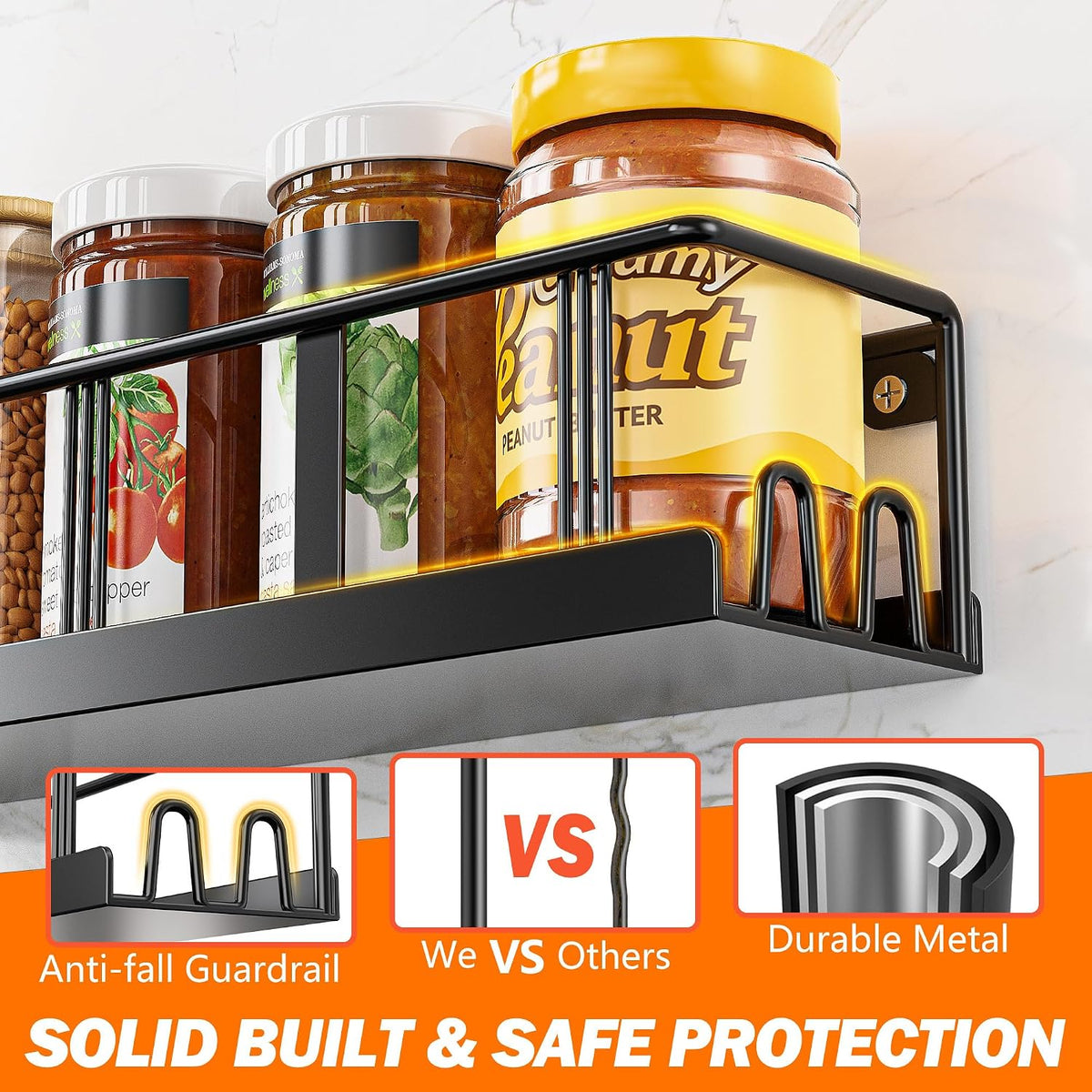 Spice Rack Wall Mounted 2 Pack,Rv Spice Rack,Black