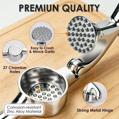 Garlic Press Set, Heavy Duty Garlic Mincer Tool with Peeler & Brush