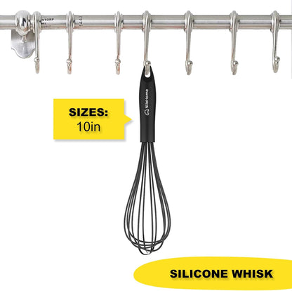 Silicone Whisk 10" Kitchen Whisk for Cooking，Black