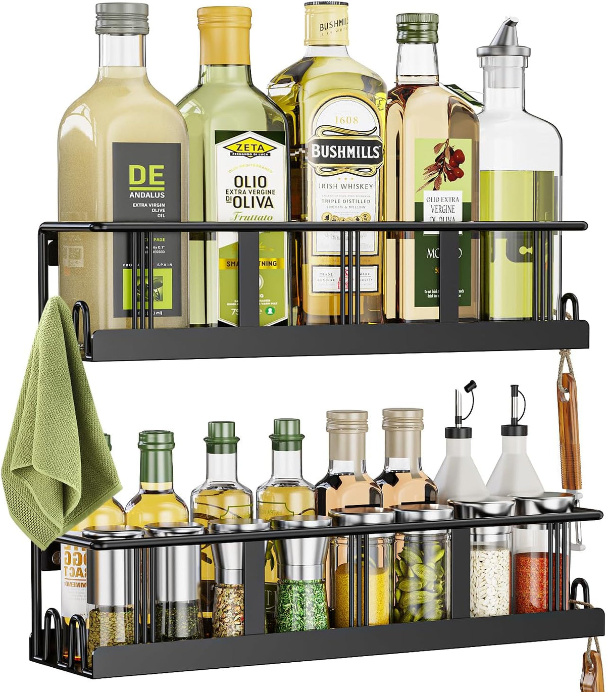 Spice Rack Wall Mounted 2 Pack,Rv Spice Rack,Black