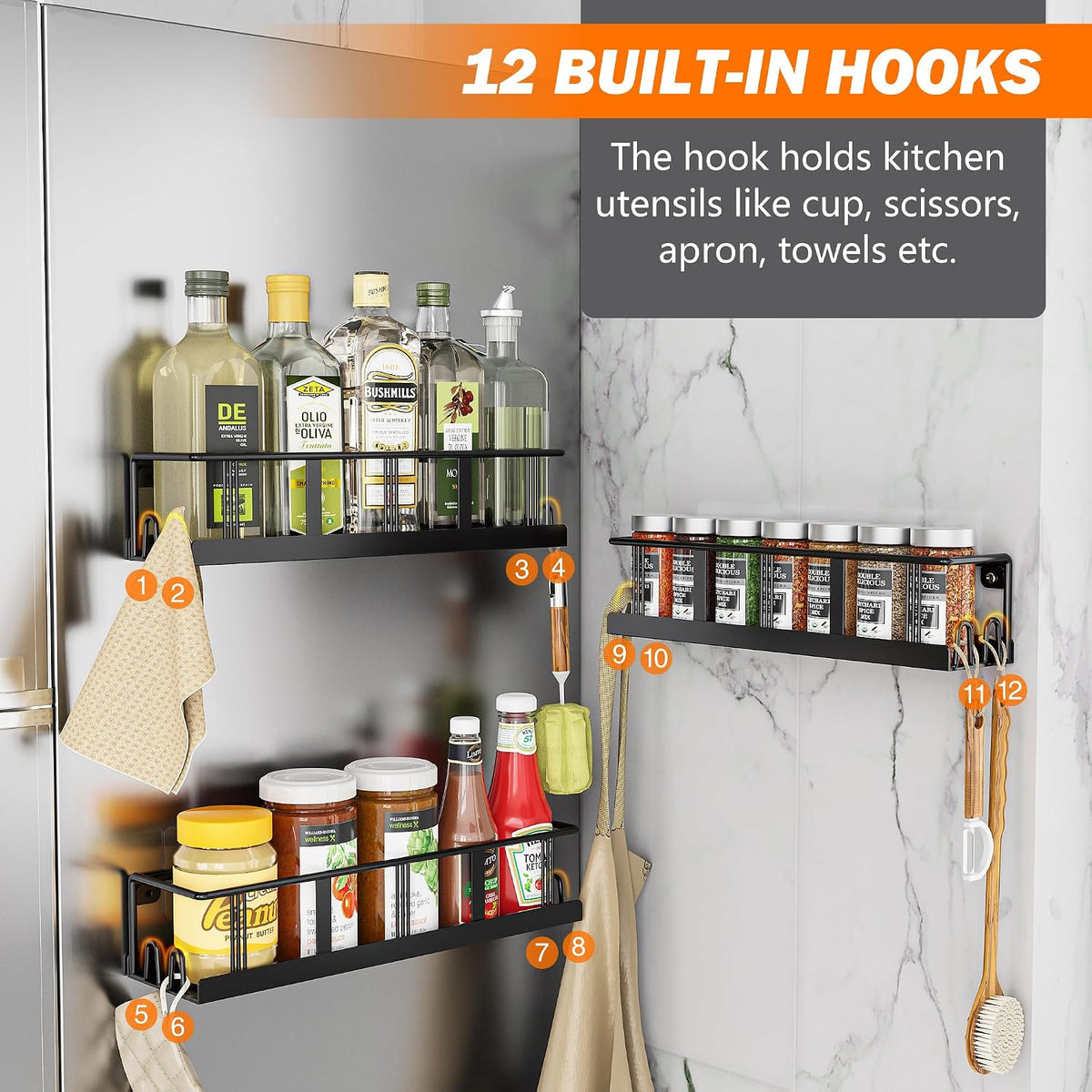 Spice Rack Wall Mounted 2 Pack,Rv Spice Rack,Black
