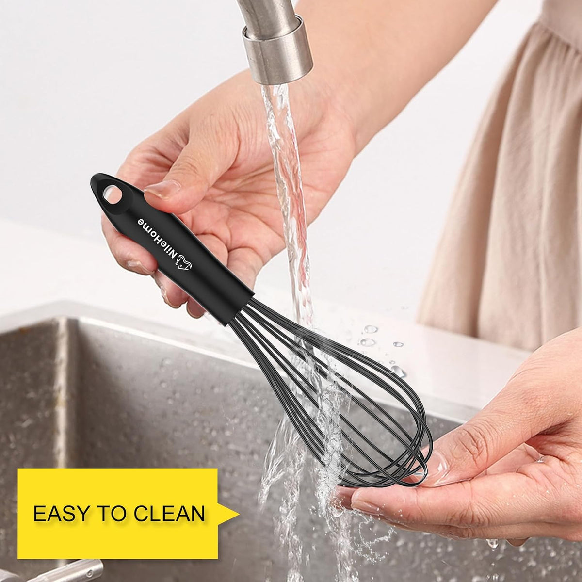 Silicone Whisk 10" Kitchen Whisk for Cooking，Black