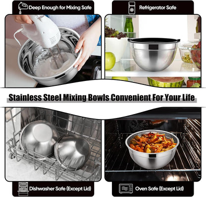 Metal Mixing Bowls with Lids Set, Airtight Lids & Black