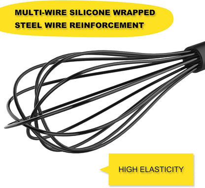 Silicone Whisk 10" Kitchen Whisk for Cooking，Black