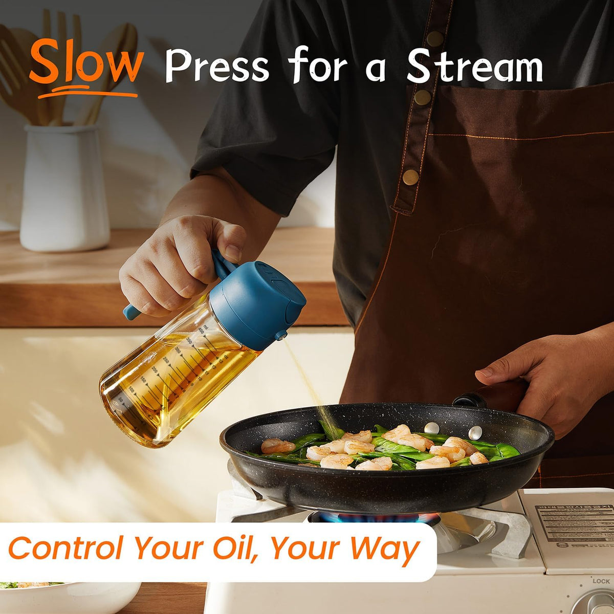 16Oz/470Ml Glass Olive Oil Sprayer for Cooking - 2 in 1 Olive Oil Dispenser for Kitchen Gadgets, Air Fryer, Salad, and BBQ - Navy