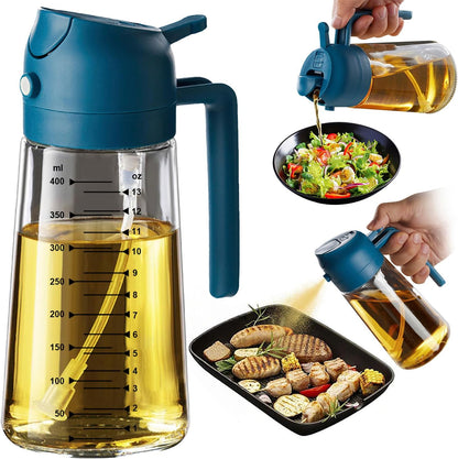 16Oz/470Ml Glass Olive Oil Sprayer for Cooking - 2 in 1 Olive Oil Dispenser for Kitchen Gadgets, Air Fryer, Salad, and BBQ - Navy