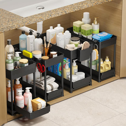 4-Pack 2-Tier under Sink Organizer with Pull Out Drawers